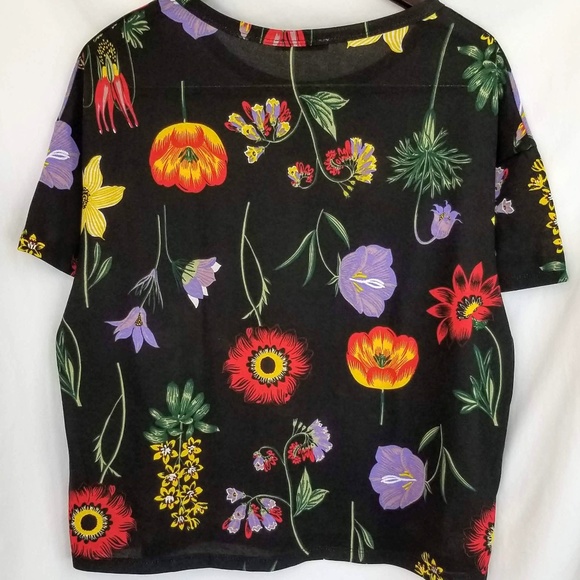 Zara Black Floral Print T Shirt, Medium - Picture 3 of 3